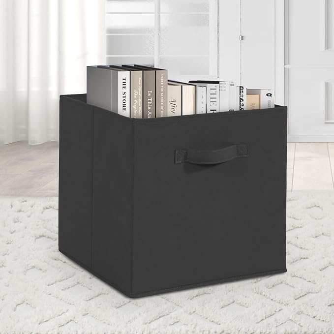 11x11 Storage Bins, Set of 8 Storage Cubes, Collapsible Cube Storage Box, Fabric Closet Organizers with Handles for Home, Office, Closet Shelf Cabinet, Bookcase, Black - Image 4
