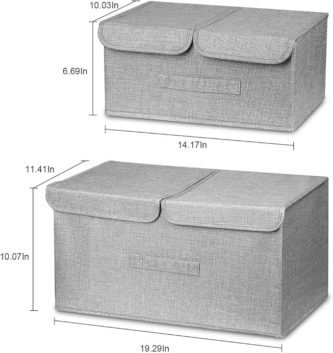 Storage Bins Linen Fabric Foldable Storage Boxes with Double Lids and Handles Fabric Storage Bin Organizer Box Containers for Nursery Home Bedroom Wardrobe - Image 8