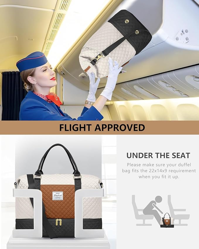 Travel Overnight Bag Weekender Bags - Duffle Bag Women with Shoe Compartment Carry on Tote Bag with Toiletry Bag Gym Duffel Bag with Wet Pocket Hospital Bags for Labor and Delivery Black White Brown - Image 7