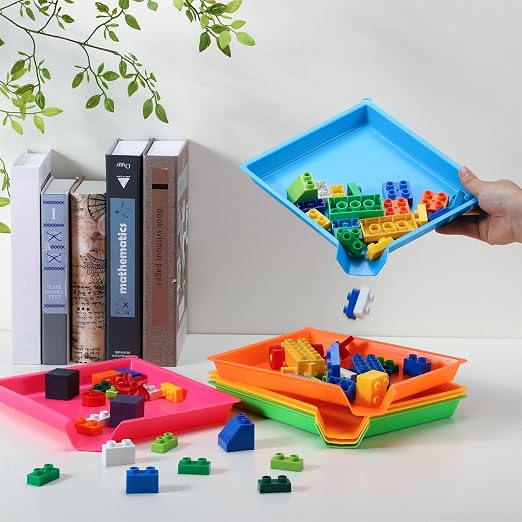 Reallnaive 6 Pcs Plastic Art Sorting Funnel Trays Quick Sorting Activity Serving Tray Stackable Craft Organizer for Classroom Beads Organizing Home Back to School DIY Project (Bright Color) - Image 4