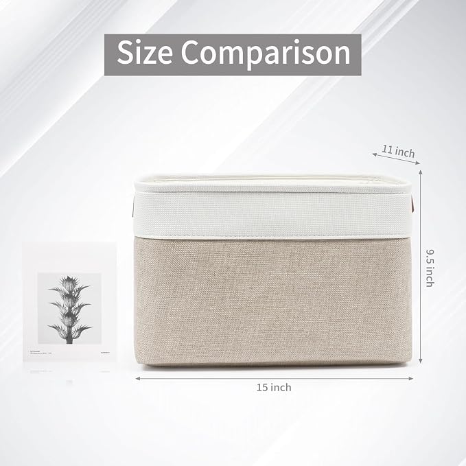 Storage Bins Large Fabric Storage Baskets for Shelves 3 Pack, Decorative Linen Closet Baskets with Handles for Organizing, Shelf, Clothes, Home, Office, 15x11x9.5Inches (Beige&White) - Image 5