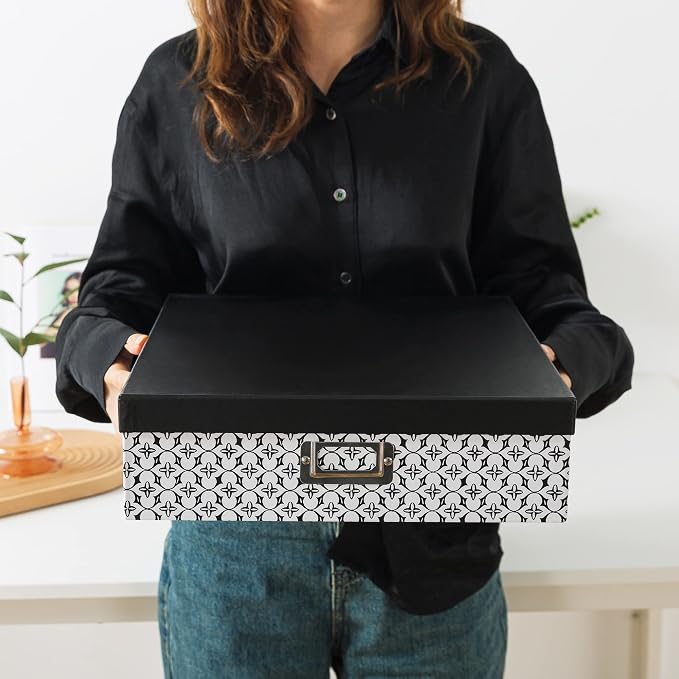 Soul & Lane - Black and White Jumbo Scrapbook Storage Boxes, Set of 3 | Large Decorative Document Box Set with Lids for Organizing Keepsakes and Memories, Wide Cardboard Photo Organizers - Image 3