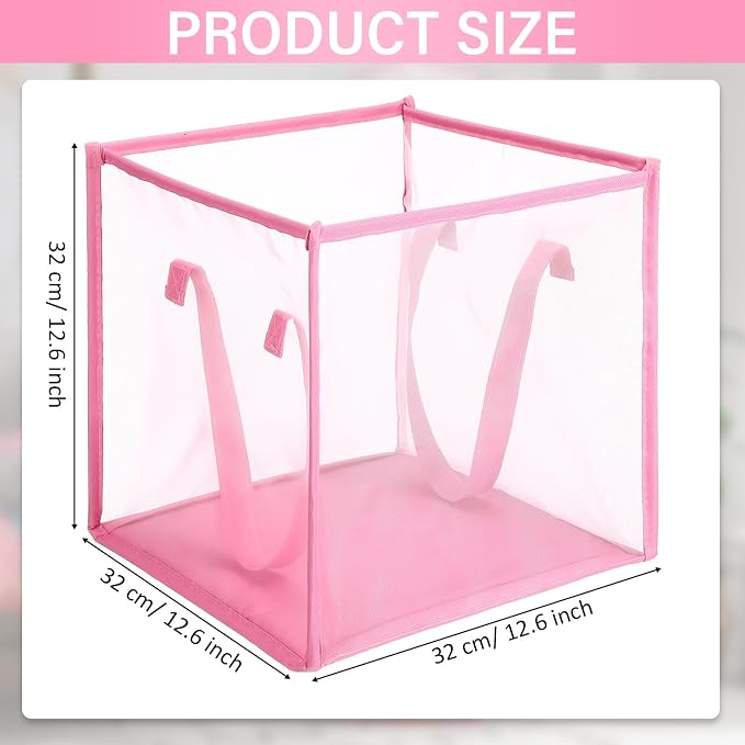Zopeal 6 Pack Collapsible Mesh Laundry Basket, Pink, Single-layer | 13 Inch Square with Handles, Portable Foldable Hamper, Mesh See-through, Space Saving for Dorm Bedroom Laundry Room - Image 2