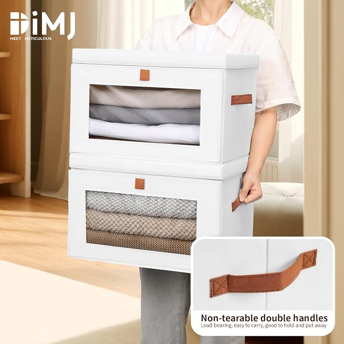 DIMJ Storage Bins with Lids - 4 Pack Large Fabric Closet Organizer with Window & Handles, Collapsible Decorative Storage Boxes for Shelves Under Bed, Books Clothes Blankets Sweaters Organization - Image 6