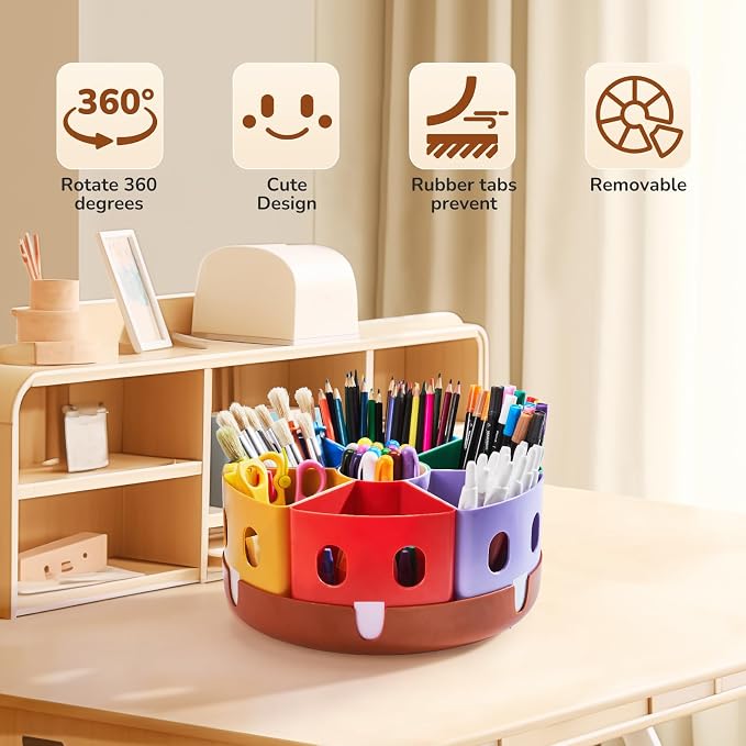 GAMENOTE Rotating Art Supply Organizer, Lazy Susan Caddy, Large | Rotating organizer keeps markers, crayons and craft supplies visible and easy to reach on classroom or home desks - Image 8
