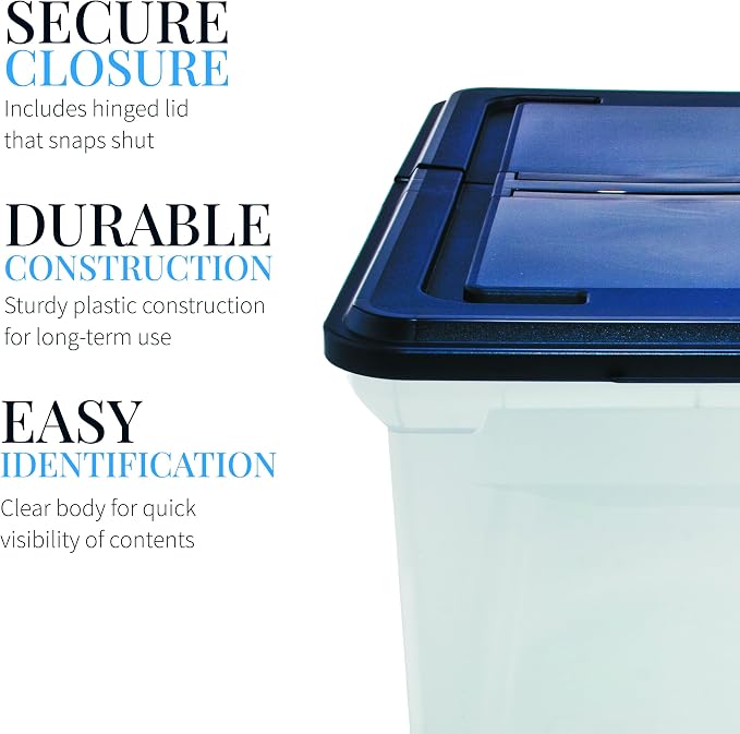 Innovative Storage Designs 55797 File Tote with Hinged Lid, Letter, Plastic, Clear/Navy - Image 5