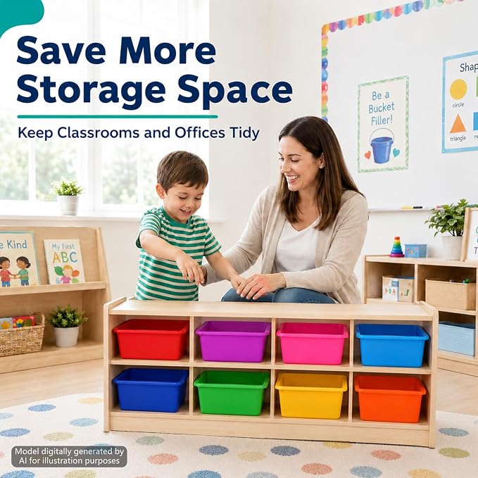 gisgfim 24 Pack Plastic Cubby Storage Bins Crew Toy Stackable Bin Classroom Plastic Cubby Bins Stackable Storage Containers Classroom Book Bin for Student Teacher School Office Home(Rainbow) - Image 5