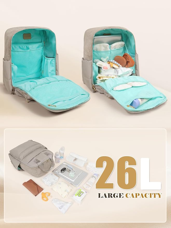 MOMINSIDE Diaper Bag Backpack Large Baby Diaper Bag With 15 Pockets,Patchwork Baby Travel Bag Organizer for Mom,4 Insulated Pockets,Changing Pad,Brown - Image 3