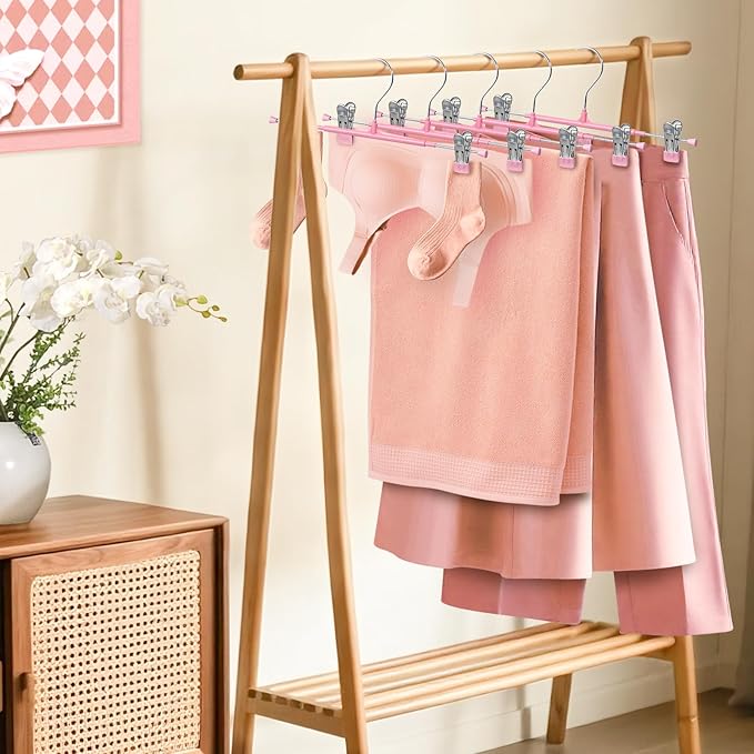HUADYMEET 12 Inch Heavy Duty Pants Skirt Hangers with Clips,Pink,30 Pack | Metal,Space Saving,Adjustable,Hanger for Jeans Shorts Clothes Slacks Trousers,For Adult Men Women Children, Non Slip - Image 6