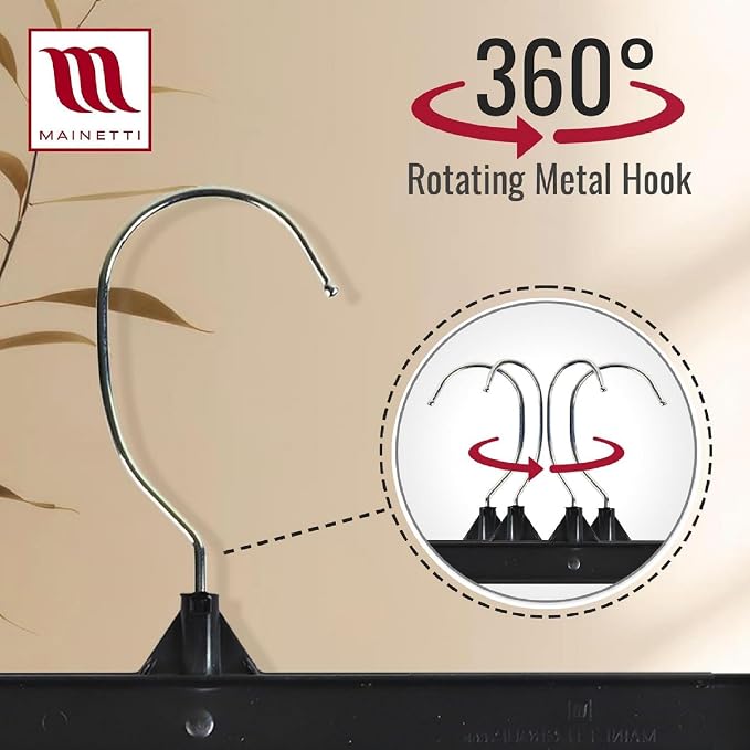 12in Black Plastic Pants Hangers with Non-Slip Clips (100 Pack) | Space-Saving Black Plastic Hangers, Non-Slip Clips & 360 Swivel Metal Hook, Closet Hangers for Pants, Skirts, Slacks & Shorts - Image 4