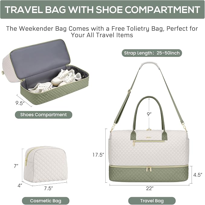 Overnight Weekender Bag for Women: Travel Duffle Bag with Shoe Compartment | 50L Capacity for 7 Day Trip Waterproof Durable Toiletry Bag Wet Pocket for Damp Items Suitable for Weekend Trips Hospital - Image 3