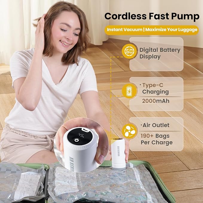 18 Pack Vacuum Storage Bags for Travel with Digital Display Air Pump,Carry-on Packing Bags for Luggage and Suitcase,Space Saver for Clothes - Image 6