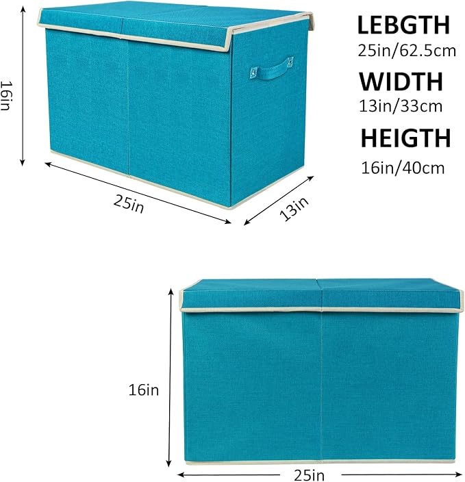Large Toy Box Chest Storage with Flip-Top Lid, Kids Toy Storage Bin Boxes | Toy Chest with Rivets Handles for Kids, Boys, Girls, Nursery, Playroom, Living Room, Bedroom, 25"x 13" x 16" (Linen Teal) - Image 5