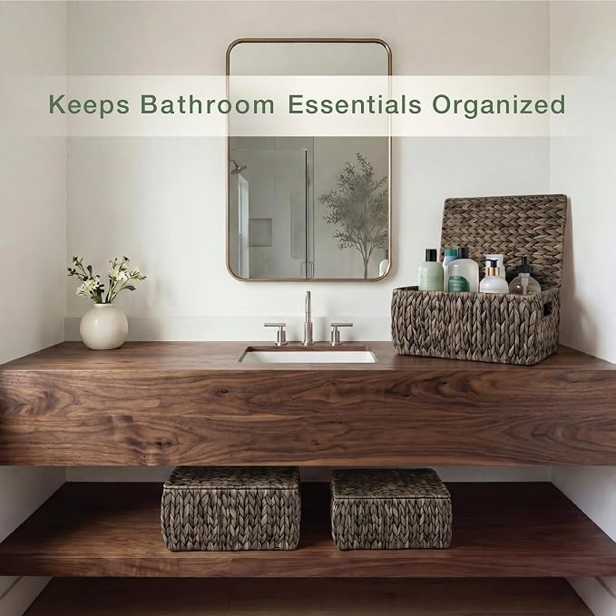 Set of 3 Black Wicker Baskets with Lid - Black Baskets for Organizing, Storage - Image 3