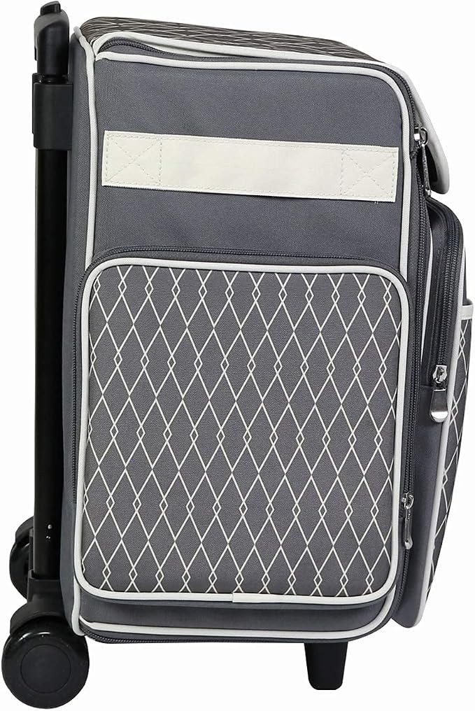 Everything Mary Rolling Scrapbook Storage Tote – Grey/White Diamond Craft Case for Paper, Binders, Beads, Scissors & Supplies – Telescoping Handle with Dual Wheels - Image 9