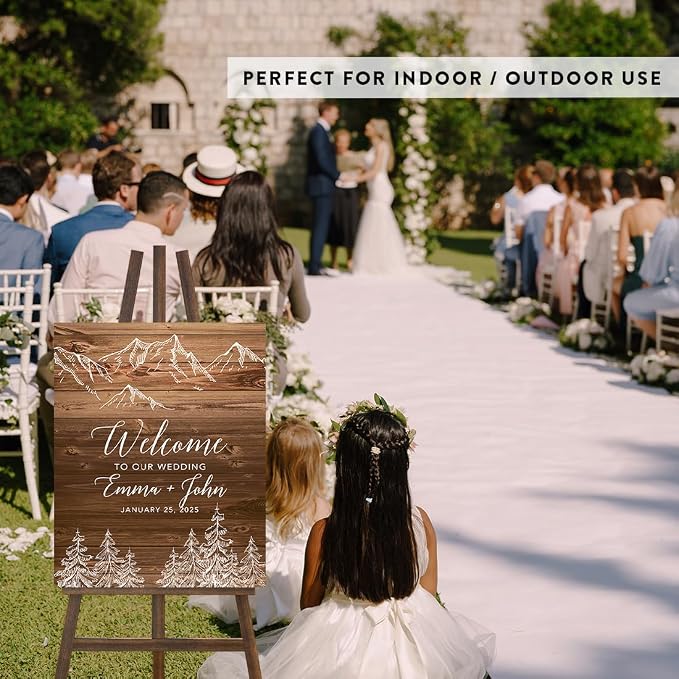 Andaz Press Custom Large Canvas Wedding Guest Book Alternative, 16 x 20 Inches, Rustic Wood White Forest Vertical Personalized Sign Our Canvas Guest Book Signs For Wedding Rustic Woodland Theme Events - Image 5