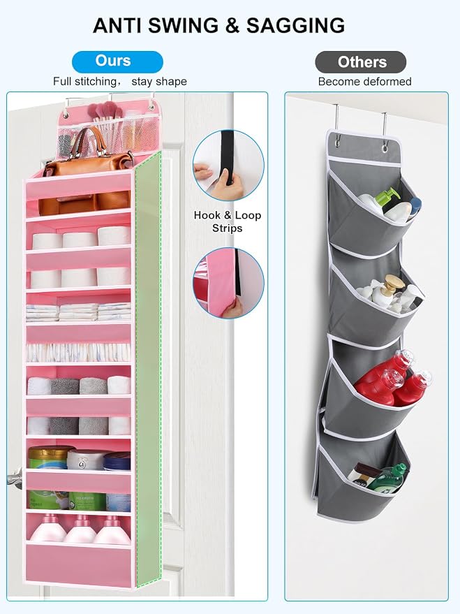 Over Door Hanging Organizer, No Tilt Baby Closet Organizer for Diaper Kids Toys, Hanging Organizer Storage for Newborn Essentials Nursery Bathroom (6 tier Pink) - Image 2
