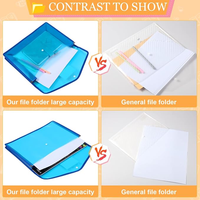 Epakh 14 Pack Plastic Expanding File Folders Expandable File Folder with Snap Closure for Document Transparent Waterproof Document Organizer Holder for School Office Home (Mixed Color) - Image 5