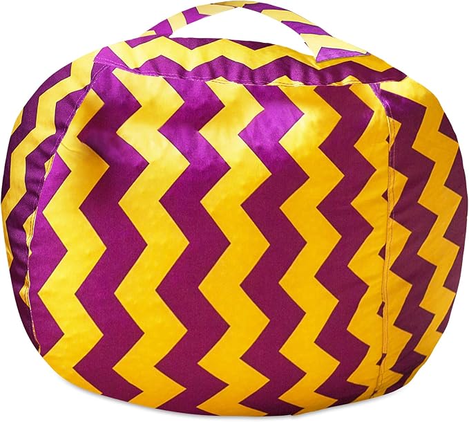 Posh Creations Stuffable Kids Stuffed Animal Storage Bean Bag Chair Cover - Childrens Toy Organizer, Large 38" - Pattern Chevron Purple and Yellow - Image 7