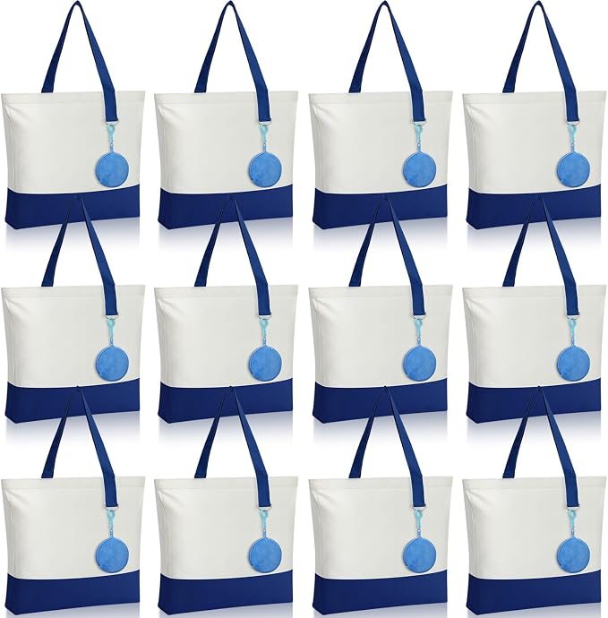 Sanwuta Canvas Tote Bags Bulk with Zipper and Plush Coin Purses 18.5" Reusable Cotton Shopping Bags with Handle for DIY Craft by Sanwuta