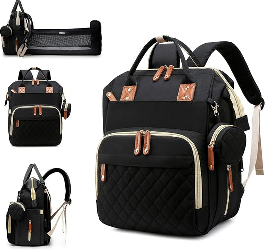 Diaper Bag with Changing Station, Waterproof 3 in 1 Diaper Backpack with Foldable Changing Pad, Insulated Bottle Holders,Large Travel Backpack for Mom & Dad, Baby essentials,Black by Lamroro