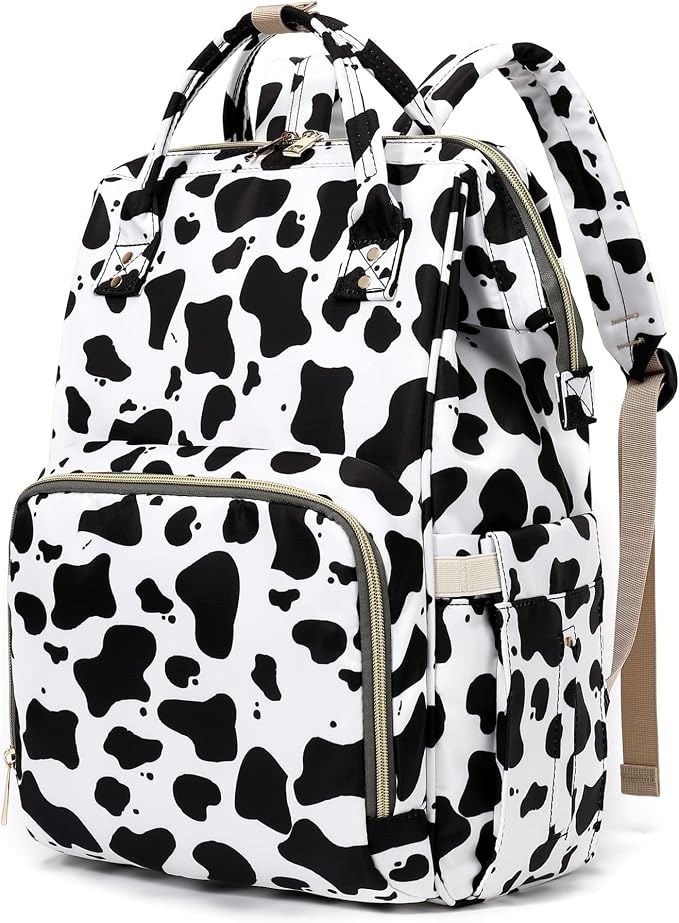 Cow Print Baby Diaper Bag Backpack for Girls Boys, Waterproof Large Maternity Nappy Bags for Mom by Xunteny