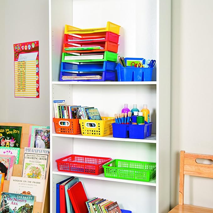 Fun Express Paper Organizer Stackable Plastic Trays 6 Pack | Colorful Desktop Organization System, Classroom & Office, Letter Size Paper Storage Bins, Teachers, Students & Home Use - Image 4
