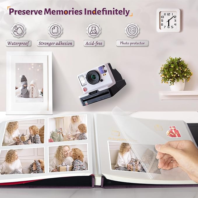 Artfeel Photo Album Self Adhesive Scrapbook,60 Pages Large Photo Book for 4x6,5x7,8x10 Pictures,DIY Album for Baby Wedding Family Travel Birthday,with Metallic Pen and Scraper - Image 2