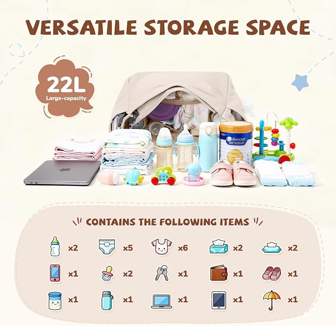 14L Puffer Diaper Bag Tote, Large Capacity Travel Diaper bags, Crossbody Hospital Bag for mom - Image 6
