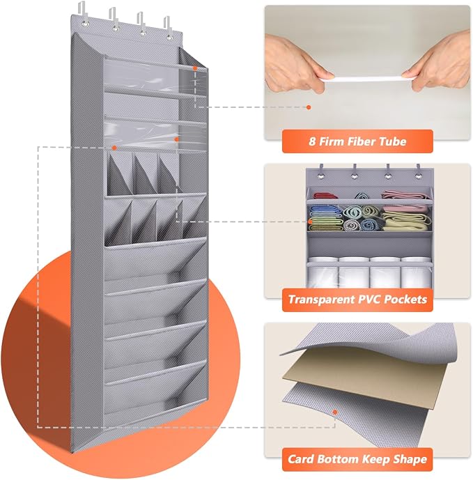 1 Pack Over The Door Shoe Organizer, 8 Shelves Hanging Shoe Organizers, | 68" Exlarge Deep Pockets Shoe Rack for Closet, Shoe Holder for Boots, Sneakers, Heels, Over Door Organizer in Home, RV, Grey - Image 4