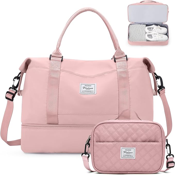 Weekender Bags for Women,Personal Item Travel Bag with Shoes Compartment | Overnight Travel Duffel Bag with Grid Toiletry Bag,Carry-On Bag by SYCNB