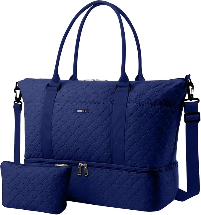 HOTOR Travel Duffel Bag - Weekender Bags for Women, Carry On Gym Tote Bags | with Toiletry Bag & Shoe Compartment, Overnight Bag for Travel Essentials, Travel Accessories, Dark Blue, 13.4"×17.3"×7.9" by HOTOR