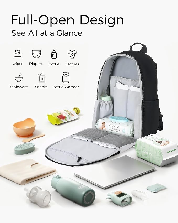 Momcozy Diaper Bag Backpack for Travel & Work - Waterproof and Multi-Pocket | Baby Bag with changing pad,mom bag with Insulated Pouch, Stroller Straps & Laptop Compartment - Image 3