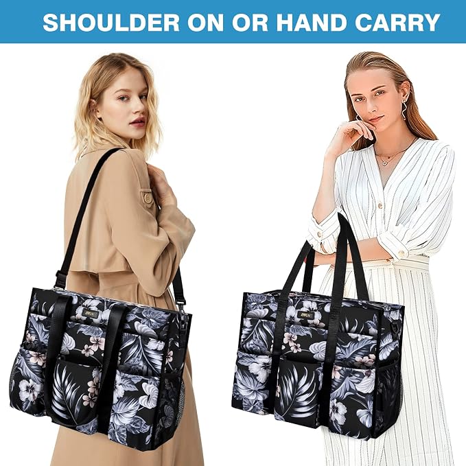 IBFUN Utility Tote Bag with 24 Pockets, Large Teacher Travel Tote for Women | Large Work Tote Bag 2pcs with Zipper for Travel Daily School Teacher Nurse, Large Lightweight Laptop Shoulder Bag Handbag - Image 2