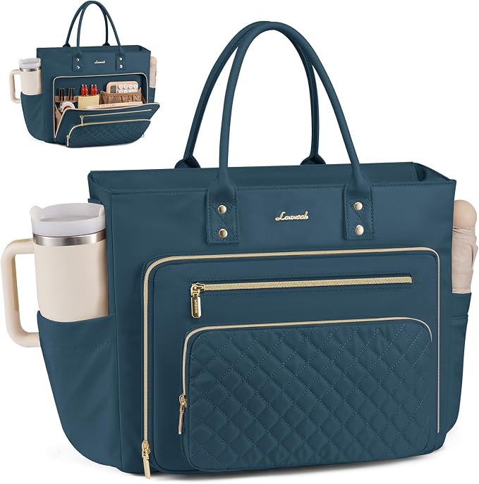 LOVEVOOK Teacher Tote Bag for Women Work, Laptop Bag With Large Cup Holder, Nurse Bags Professional Computer Briefcase, Business Large Purses Handbag, Diaper Bag Mother Gift, 15.6 Inch Dark Teal by LOVEVOOK