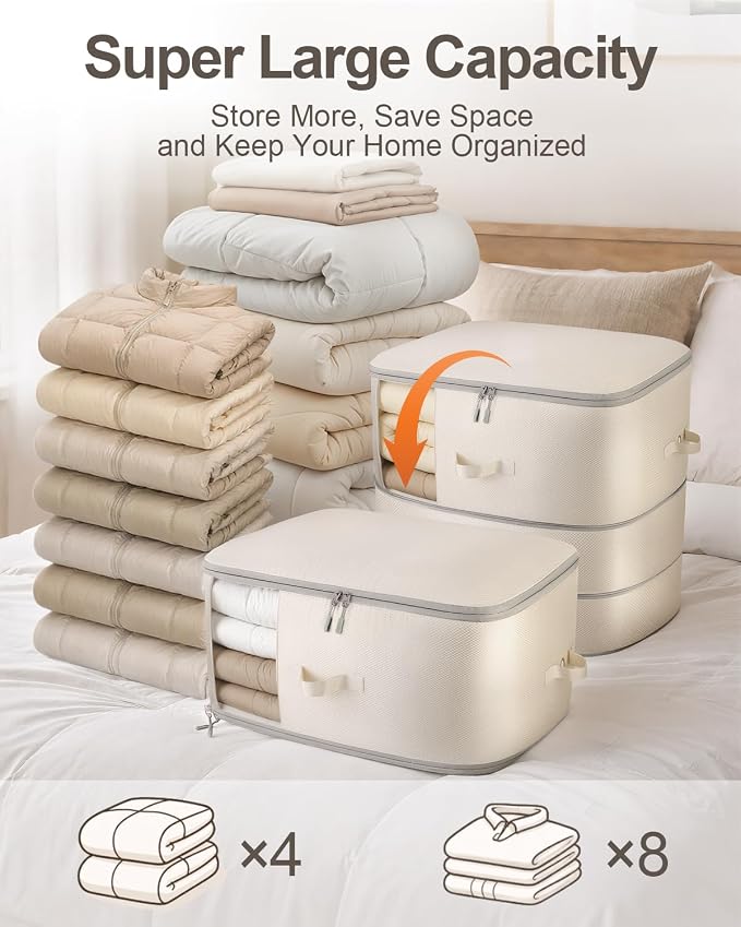 Comforter Storage Bag - 3-Layer 4-Pack Self Compression Organizer, Closet Organizers and Storage, Under Bed Space Saver, Blanket Organizer for Bedding, Pillow, Sheet, Clothes, Nursery Use - Image 2