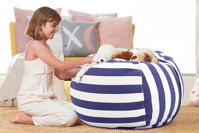Aubliss Stuffed Animal Bean Bag Storage Chair | (Royal Blue/White Striped, Medium (32'')) - Image 2