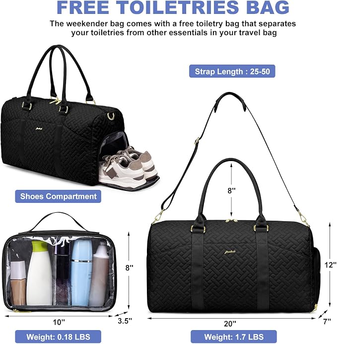 Women Weekender Travel Duffle Bag: Travel Duffel Overnight Bags with Shoe Compartment Large Carry on Tote with Toiletry Bag Weekend Traveling Yoga Gym Hospital Bag for Women with Wet Pocket Black - Image 3