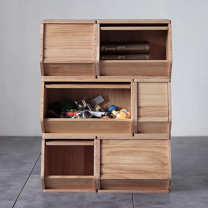 Stackable Solid Wood Storage Chests,Bins with Lids,Modular Wooden Multi-use Box,Closet Storage Organizers,Hall Entryway Cabinet,Drawers,Potato,Onion,Bread,Classify by Items,11.75”W(1 Pack) - Image 4