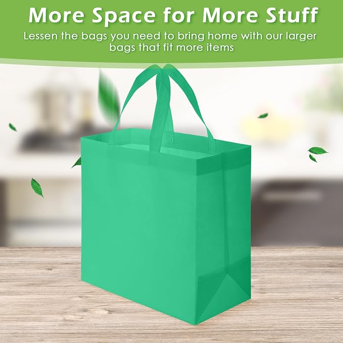 Reginary 100 PCS Non Woven Tote Bags Bulk,Green | Reusable Shopping Bags with Handles, Stores, Groceries Markets, Events Gift, Party Supplies - Image 4