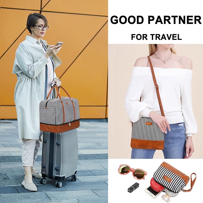 Weekender Bags for Women, 21" Weekender Travel Bag, Travel Duffle Bag with Shoe Compartment Carry on Overnight Duffel Bag for Weekend Travel Business Trip, 3PCS | 3PCS Carry On Overnight Large Duffel Bag with Crossbody Bag and Toiletry Bag for Weekend ... - Image 3
