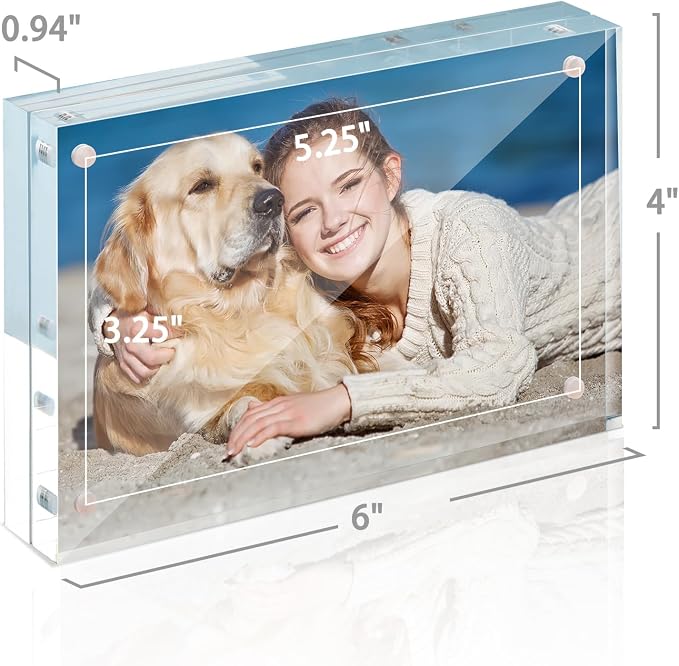 4x6 Acrylic Frame 5 Pack,24MM Thicker Frameless Clear Picture Frames | Freestanding Double Sided Magnetic Picture Frame,Acrylic Picture Frames for Desktop Display with Microfiber Cloth,Gift Ideal - Image 2