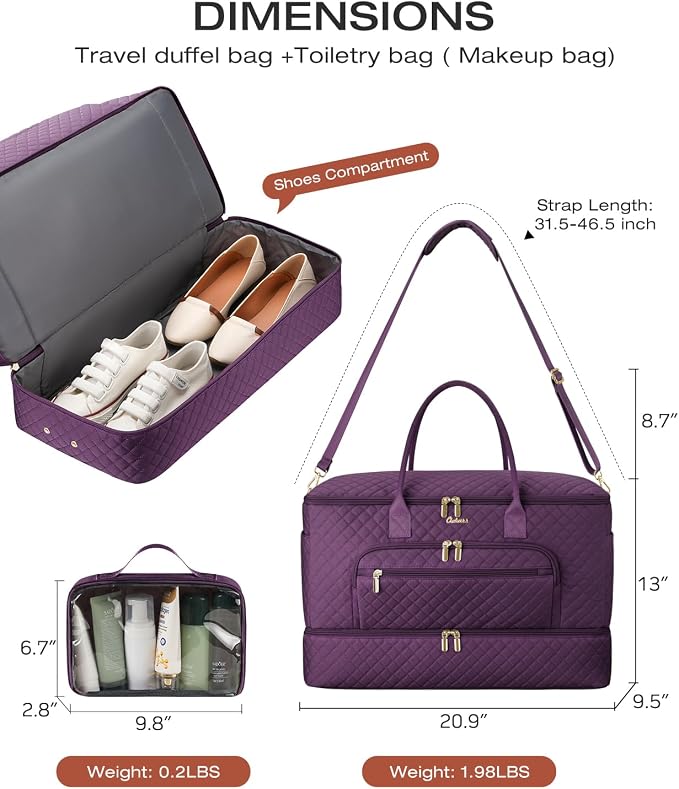 Travel Duffle Bag, Wide Open Large Weekender Bag for Women with Shoe Compartment, Carry on Overnight Bags with Toiletry Bag, Hospital Bag for Women Labor Delivery with Wet Pocket (Dark Purple) - Image 4