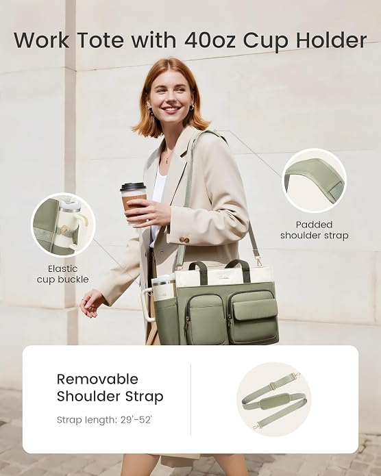 LOVEVOOK Teacher Tote Bag for Women,Multi-pocket Laptop Bag with Large Cup Holder,Nurse Bags Work Travel Computer Handbag - Image 3