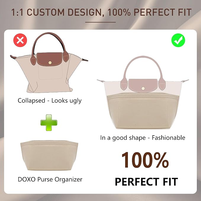 Purse Organizer Insert for Longchamp Le Pliage Tote, Large Bag Organizer with YKK Zipper Pocket & Cup Holder, Handbag Shaper for Women, Fits Original/Green/Energy L Tote, Beige-WL - Image 3