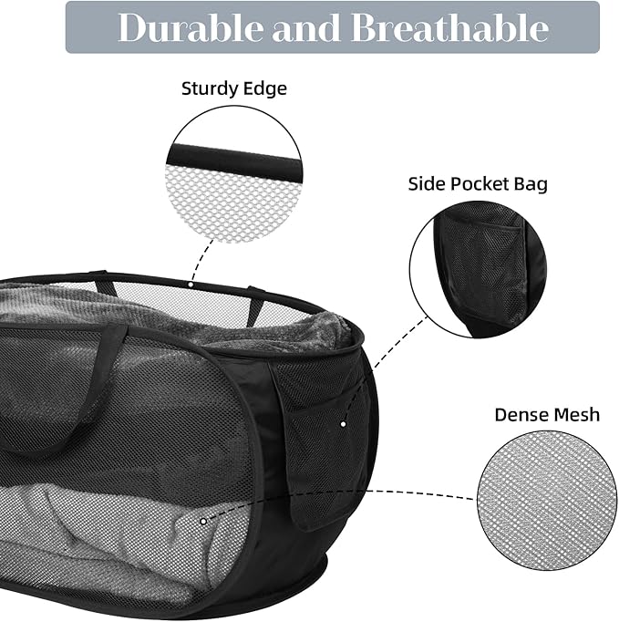 6 Pcs Durable Collapsible Laundry Baskets, Foldable Laundry Basket Large Opening, Pop Up Laundry Hamper with Pocket, Clothes Hamper with Handles for Laundry, Bathroom, Kids Room, Dorm or Trave - Image 4