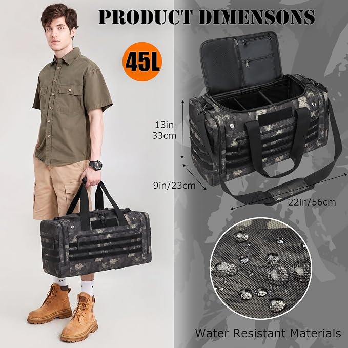 45L Large Duffle Bag for Men & Women - Military Tactical Gym Bag for Travel | Weekender Large Sports Bag with Dividers for Hockey Football Baseball Soccer Basketball & Team Training - Image 5