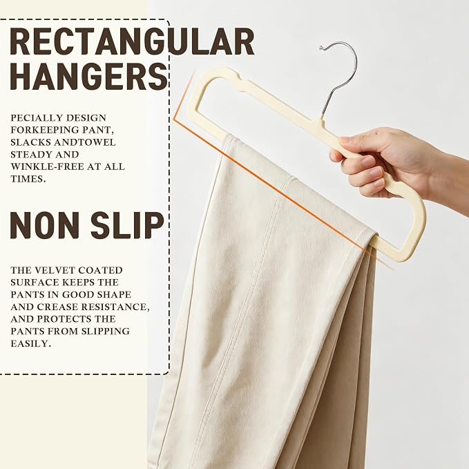 Pants Hangers Non Slip - 20 Pack Velvet Hangers for Closet - Thin Space Saving Clothes Hanger - Strong, Durable, Perchas Terciopelo with 360° Rotatable Hook for Jean, Tank Top, Bra, Shorts (Beige) - Image 4