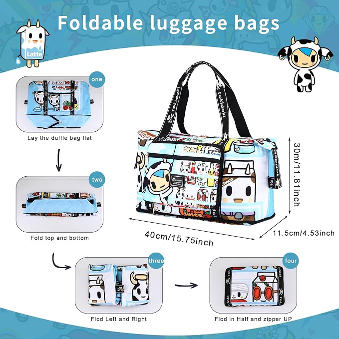 Tokidoki Unicorno Foldable Duffle Bag for Travel, 40L Expandable Weekender Bags with Trolley Sleeve Overnight Bags for Travelling (Blue) - Image 5