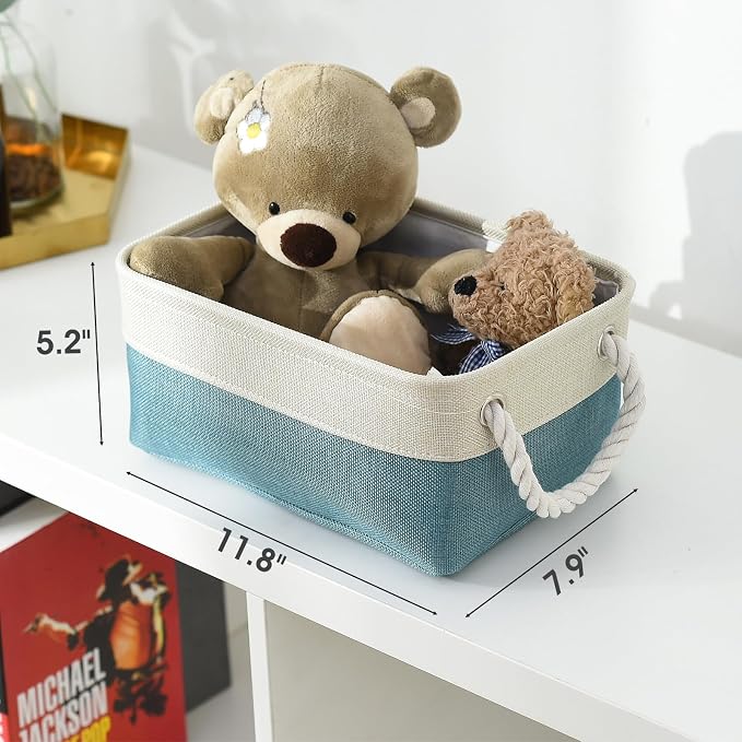 Fabric Storage Bin with Handles,Storage Basket for Home Storage and Organization, Shelf Basket with Cover for Living Room Bedroom Decor Closet（White & Green,Small ,11.8L×7.9W×5.2H - Image 6